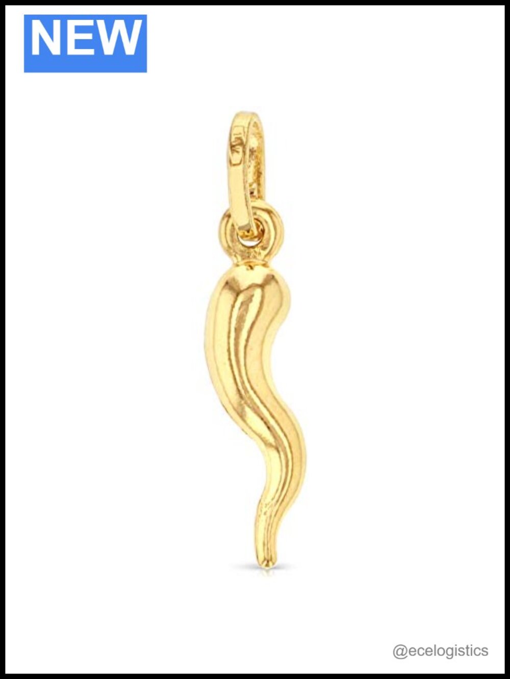 14K Yellow Gold Italian Horn Charm Pendant Good Luck 18mm